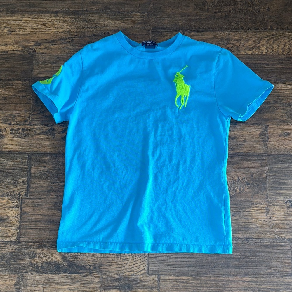 Polo by Ralph Lauren Kids Aqua Tee with Lime Logo